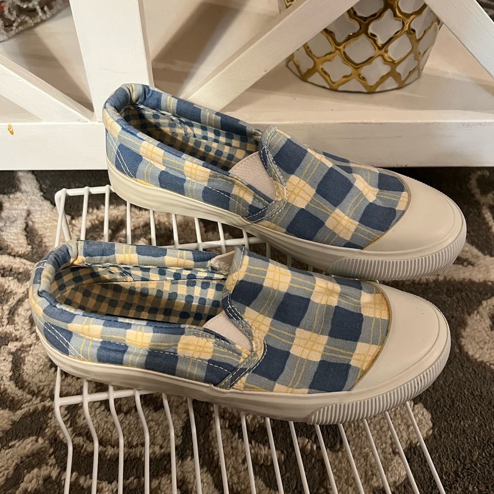 Cole Haan F8683 Blue White Gingham Slip On Shoes Sz 7.5m